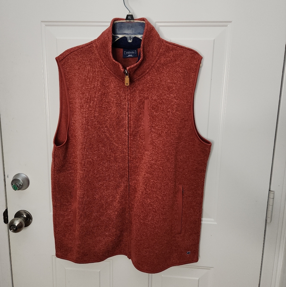 Men's Crown & Ivy Rust Fleece Full‎ Zip w/ Pockets Sleeveless Mock Vest MEDIUM